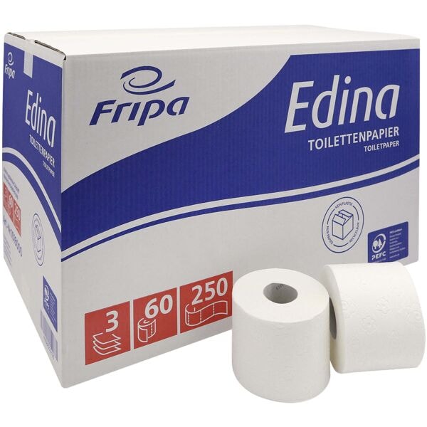 Toilettenpapier Edina 3-lagig, hochwei - 1 Karton = 60 Rollen