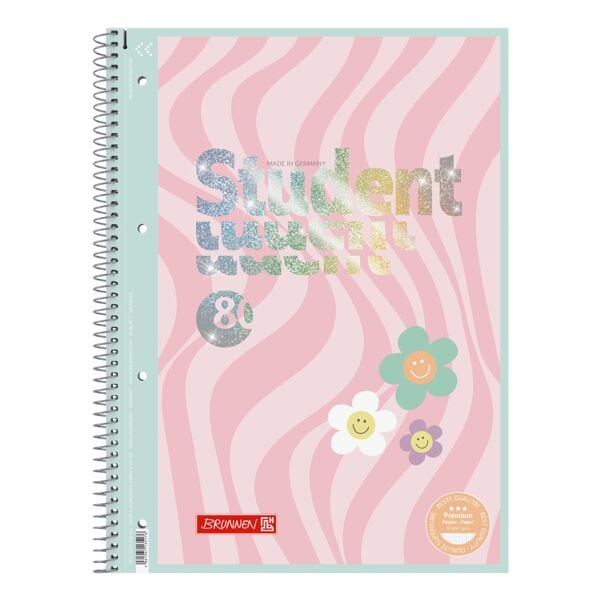 Collegeblock Brunnen Premium Student Happy Hippie A4 kariert 5 x 5 mm, 80 Blatt