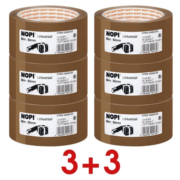 3 + 3 Aktion: 6x Packband Nopi Universal 50 mm x 66,00 m braun