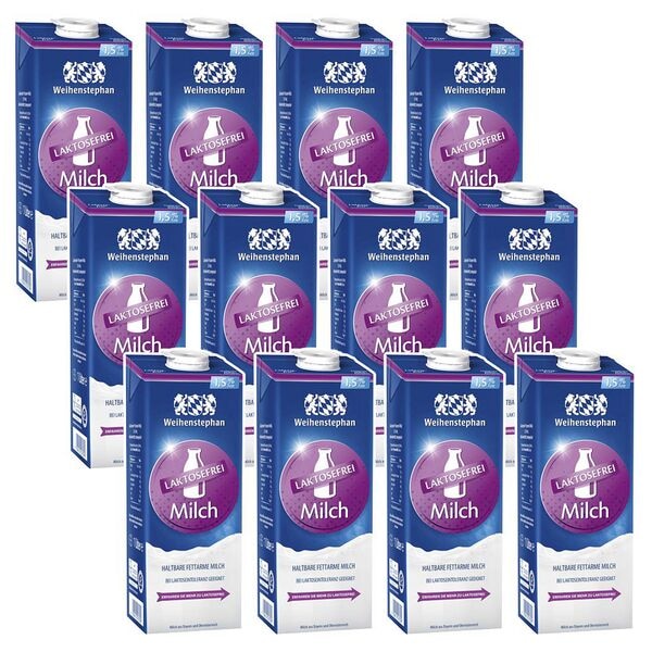 Weihenstephan 12er-Pack haltbare Milch Laktosefreie fettarme H-Milch 1,5% Fett
