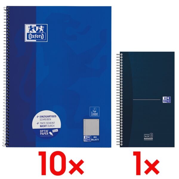 10x Collegeblock Oxford A4 kariert, 80 Blatt inkl. Notizblock »Office Essentials Task Manager« 14,1 x 24,6 cm 10x Collegeblock Oxford A4 kariert, 80 Blatt inkl. Notizblock »Office Essentials Task Manager« 14,1 x 24,6 cm