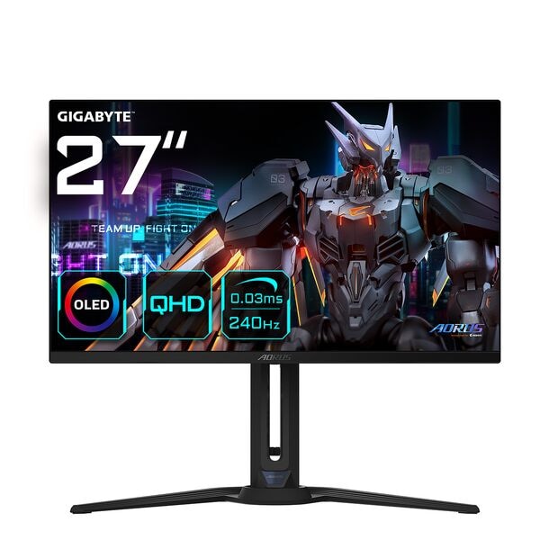GIGABYTE AORUS FO27Q2 OLED Monitor, 68,5 cm (27''), 16:9, QHD, 2x HDMI, DisplayPort, USB Typ C, 3x USB, Kopfhörer-/Mikrofonkombinationsbuchse