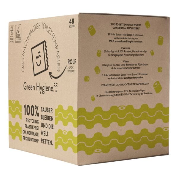 Green Hygiene Plastikfrei verpacktes Recycling-Toilettenpapier Rolf 2-lagig, naturbraun - 48 Rollen (1 Pack)