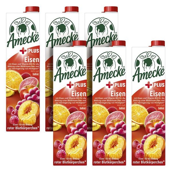 6er-Pack Fruchtsaft + Eisen hellrot 1 Liter