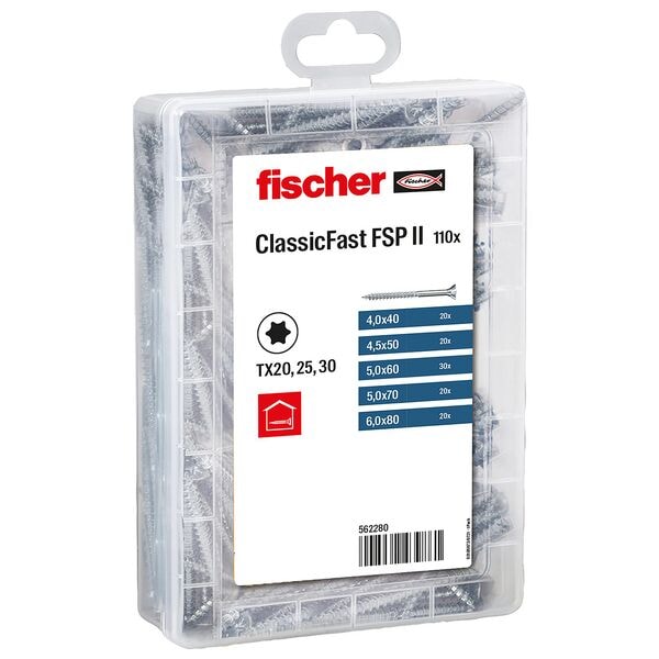 fischer Holzbauschrauben-Sortiment »Profi-Box-ClassicFast SK TG TX« 4/4,5/5/6 x 40/50/60/70/80 mm 110 Stück