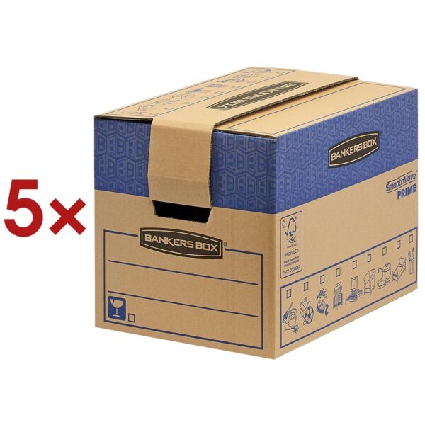 Bankers Box System 5 Stück Umzugskartons »SmoothMove FastFold« 32,7/42,9/31 cm