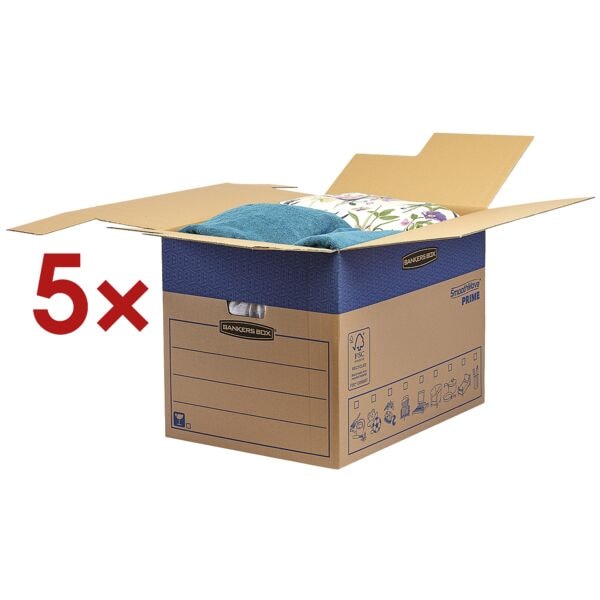 Bankers Box System 5 Stück Umzugskartons »SmoothMove FastFold« 48/63,2/46,3 cm