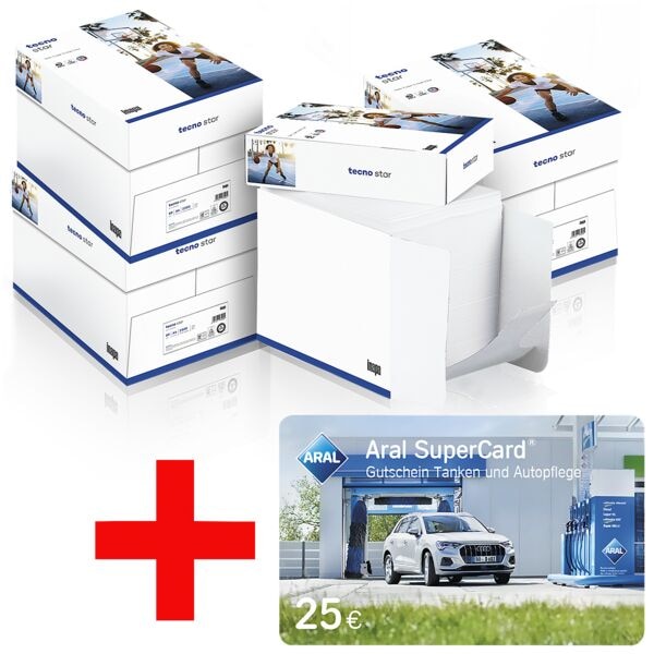 4x Maxi-Box Kopierpapier A4 tecno Star - 10000 Blatt gesamt, 80g/qm inkl. Aral Gutschein 25 Euro