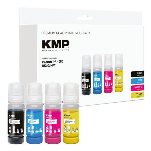KMP Tintenpatrone ersetzt Canon PFI050 BK,CMY cyan, magenta, gelb, schwarz