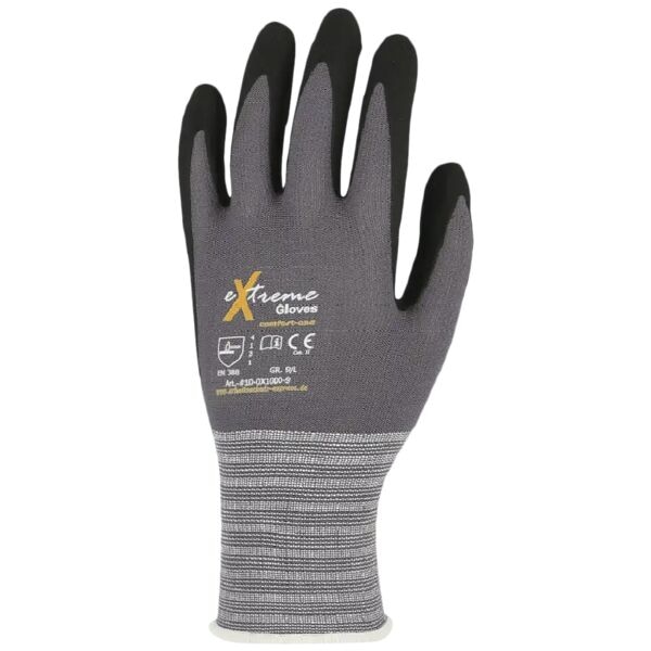 eXtreme Montagehandschuhe comfort-one eXtreme gloves Gre XL Nylon mit Nitril/PU-Beschichtung grau / schwarz