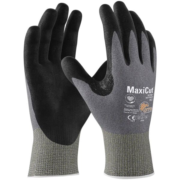 ATG Schnittschutzhandschuhe 44-4745D MaxiCut Ultra Gre XL UHMWPE-Nylon-Polyester mit Nitril-Butadienkautschuk-Beschichtung grau / schwarz