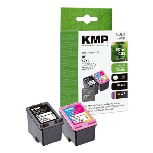 KMP 392598 - KMP Tintenpatronen-Set ersetzt HP C2P05AE / C2P07AE HP62XL cyan, magenta, gelb, schwarz