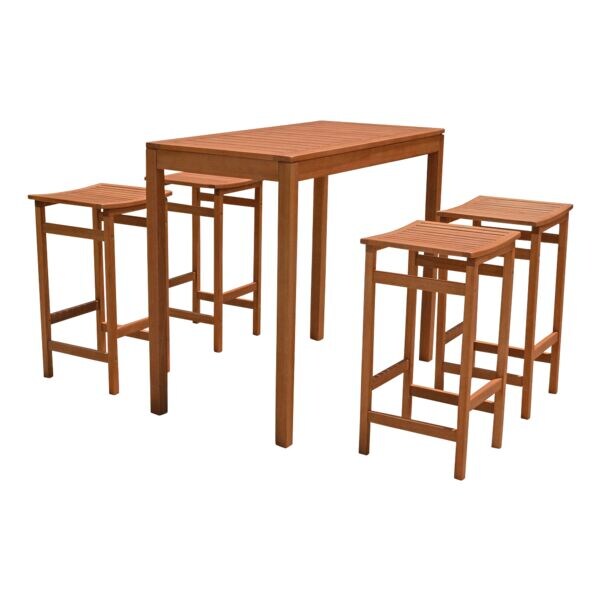 Garden Pleasure 5-tlg. Garten-Sitzgruppe mit Holztisch und Barhockern Palmdale