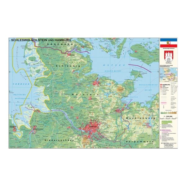 STIEFEL Eurocart Wandkarte Schleswig-Holsten und Hamburg physisch 98 x 68 cm