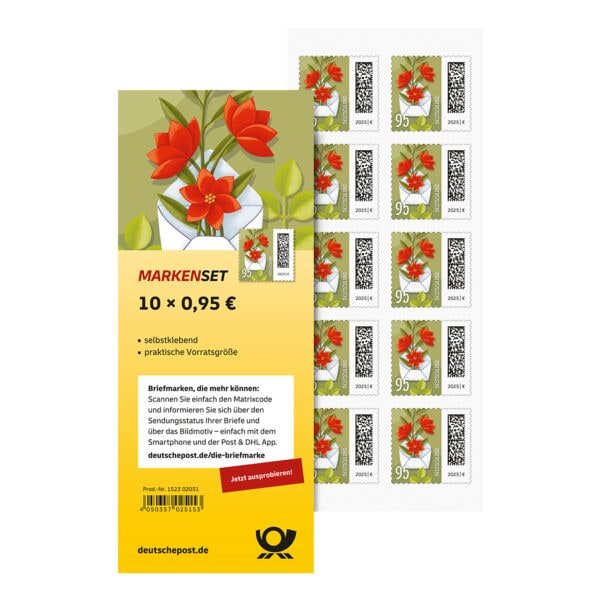 Porto ab 2025: 0,95 € Markenset Blumenbrief Deutsche Post, 10x Briefmarke selbstklebend