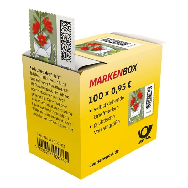 Porto ab 2025: 0,95 € Markenbox Blumenbrief Deutsche Post, 100x Briefmarke selbstklebend