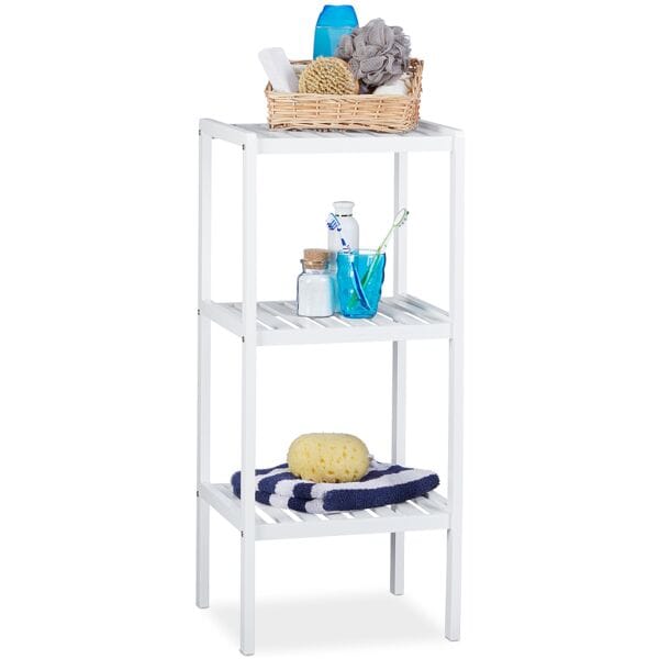 relaxdays Badregal Bambus mit 3 Ablagefl�chen 80 x 34,5 x 33 cm