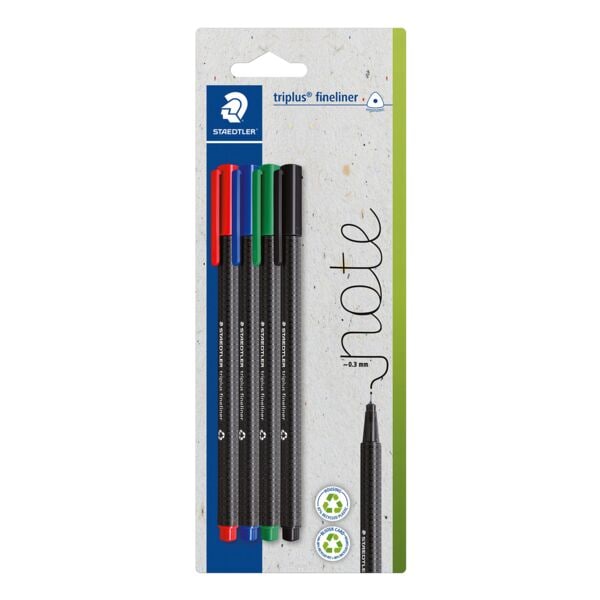 4x STAEDTLER Fineliner triplus® 334 farbig sortiert 4 Farben 0,3mm