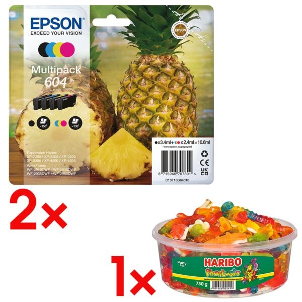 Epson 2x Tintenpatronen-Set »604 BK/C/M/Y« inkl. 1x Fruchtgummi »Phantasia« Party Box 750 g