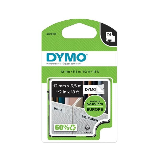 Dymo Beschriftungsband 12 mm x 5,5 m fr Dymo D1 Beschriftungsgerte