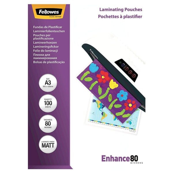 100x Fellowes Laminierfolien Enhance80 A3 80 mic matt