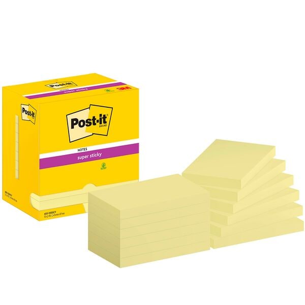 12x Post-it Super Sticky Haftnotizblock Super Sticky 12,7 x 7,6 cm, 1080 Blatt gesamt, gelb