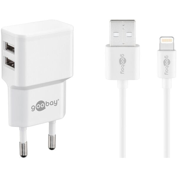 goobay Ladekabel mit Adapter 2 x USB A, Steckdose 1.0 m