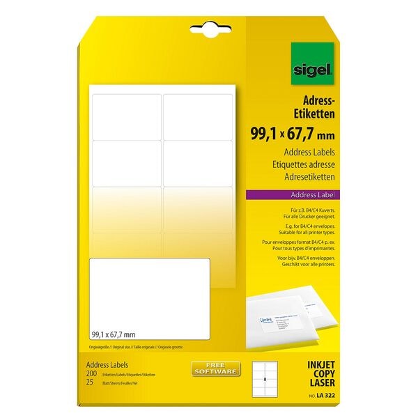 Sigel Adress-Etiketten wei 99,1 x 67,7 mm 200 Stck