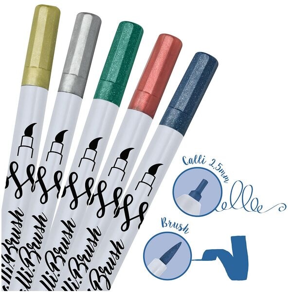 ONLINE 5er-Pack Brush-Pens �Calli.Brush Double Metallic�