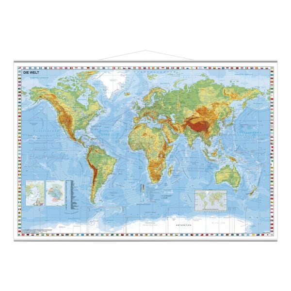 STIEFEL Eurocart Wandkarte Weltkarte physisch 95 x 62 cm mit Metallbeleistung