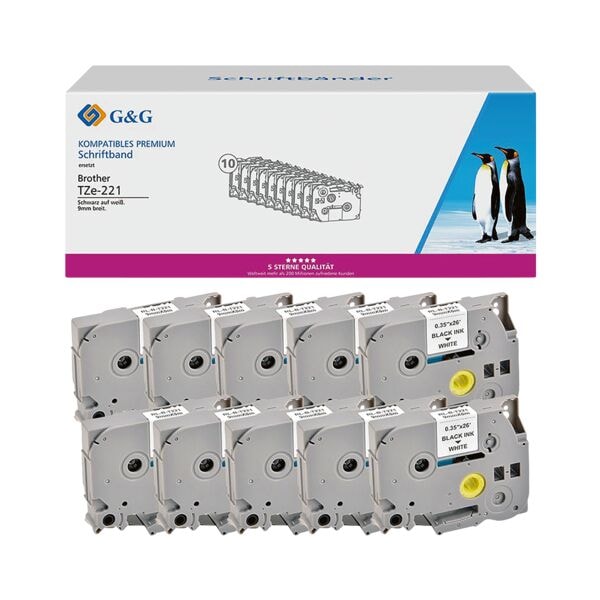 G&G 10er-Pack Schriftband ersetzt Brother TZe-221 9 mm