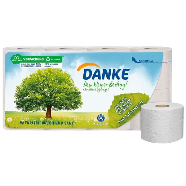 Danke Toilettenpapier 3-lagig, naturwei� - 8 Rollen (1 Pack � 8 Rollen)