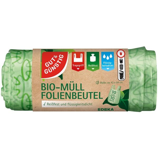 Gut & G�nstig Bio-M�llbeutel mit Tragegriffen 10 L gr�n 10 St�ck