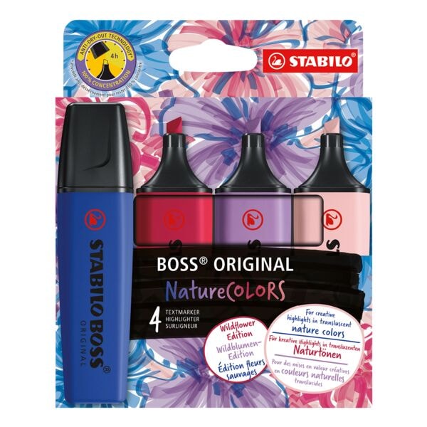 4x STABILO Textmarker BOSS ORIGINAL NatureCOLORS Wildflower Edition Keilspitze
