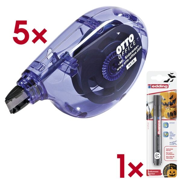 5x OTTO Office Einweg-Korrekturroller Mr. Sideway 4,2 mm / 8,5 m inkl. Permanent-Marker »3110 Halloween Marker« 1,5  - 3 mm, schwarz