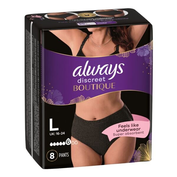 Always Discreet Inkontinenz H�schen �Discreet Boutique Schwarz� Gr��e L EU 44 - 54 8 St�ck