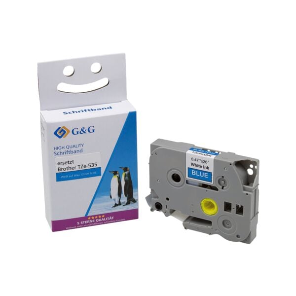 G&G Schriftband 5T535-TD wei� auf blau 12 mm x 8 m