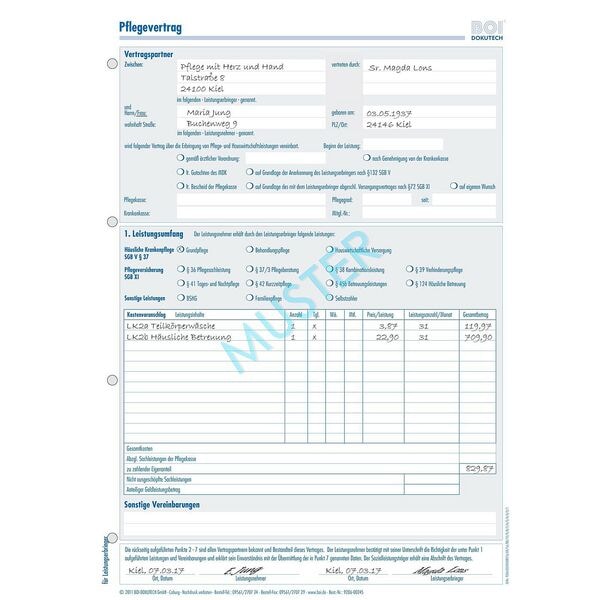BOI Formulare �Pflegevertrag� DIN A4 100 St�ck