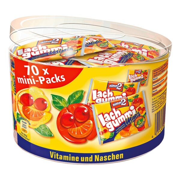 nimm2 Lachgummi Minis 1 Dose mit 70 Portionsbeuteln Fruchtgummi (735 g gesamt)