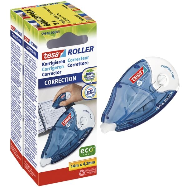 2x tesa Nachfllbarer Korrekturroller ecoLogo® Roll & Relax 4,2 mm / 14 m