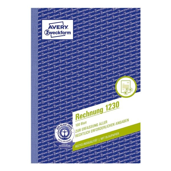 Avery Zweckform Formularbuch 1230 Rechnung A5, 1-fach, Recyclingpapier