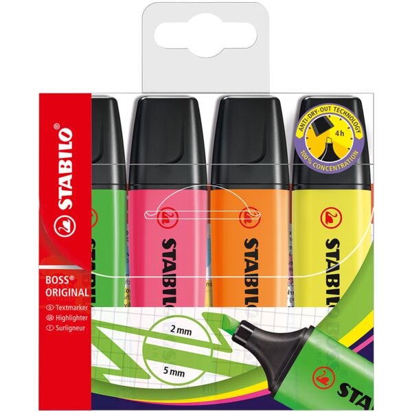 4x STABILO Textmarker BOSS® Original nachfüllbar Keilspitze