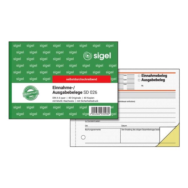 Sigel Formularbuch Einnahme-/Ausgabebeleg mit Dokumentendruck SD026