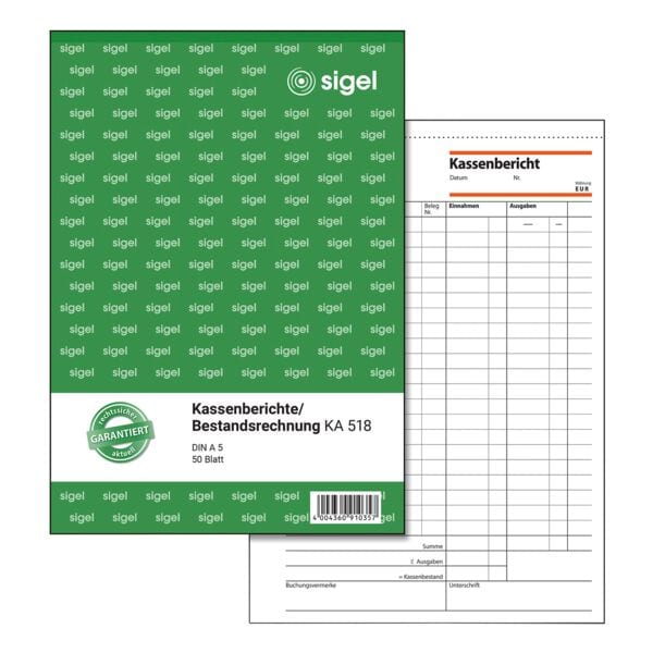 Sigel Formularbuch Kassenbericht/Bestandsrechnung KA518