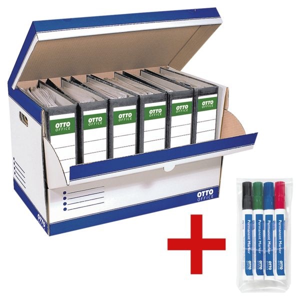 Wie ein Container: stapelbare DIN A4-Ablage-Box in Blau oder Rot