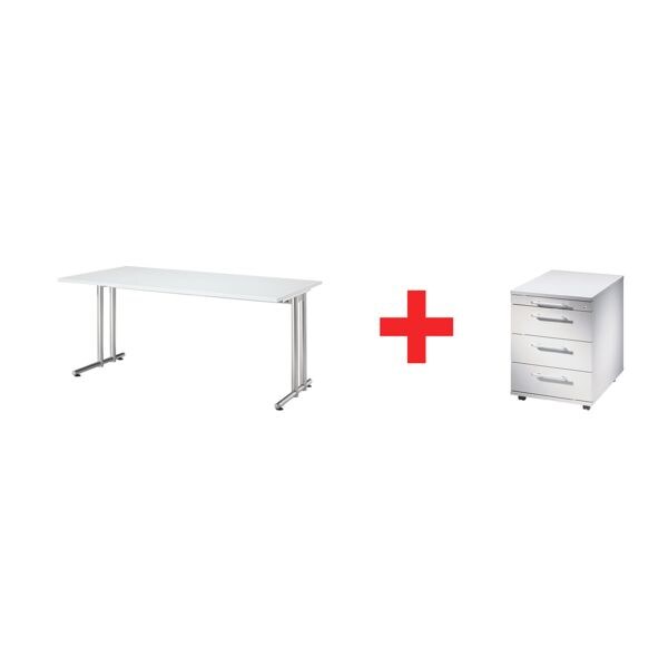 HAMMERBACHER Möbel-Set »Flexiline II« 2-teilig, Schreibtisch mit C-Fuß