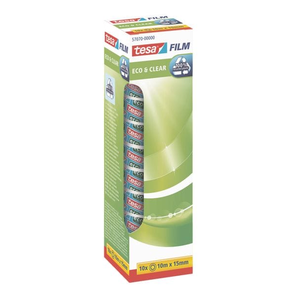 tesa Klebeband Eco & Clear, transparent/stark klebend, 10 Stück, 15 mm/10 m