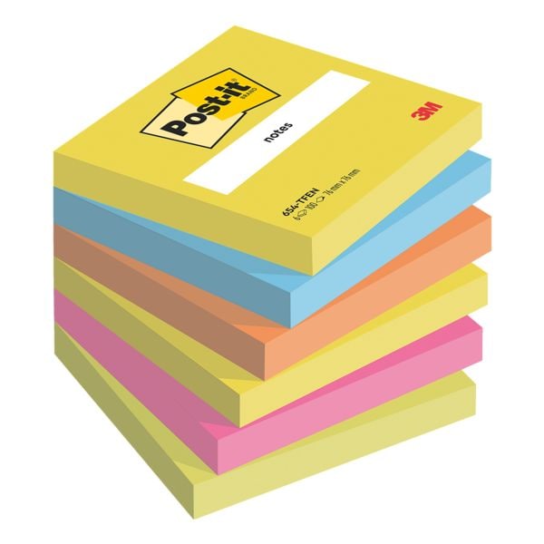 6x Post-it Notes Haftnotizblock Energetic Collection 7,6 x 7,6 cm, 600 Blatt gesamt, farbig sortiert 654TFEN