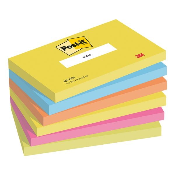 6x Post-it Notes Haftnotizblock Energetic Collection 12,7 x 7,6 cm, 600 Blatt gesamt, farbig sortiert 655TFEN