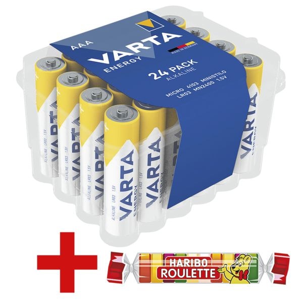 Varta 24er-Pack Batterien »Energy« Micro / AAA / LR03 inkl. Fruchtgummi »Roulette«